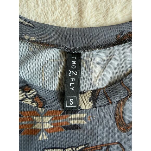 Two 2 Fly Western Boots Cow Skull Mesh Top with Crop Tank Size Small - Picture 4 of 6